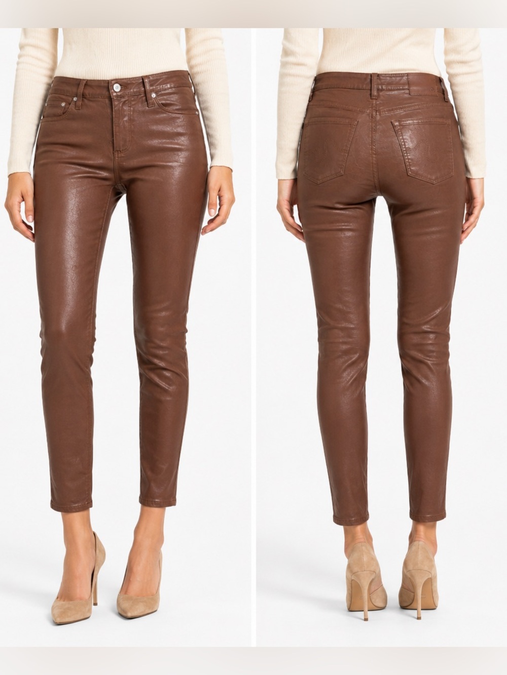 AG Adriano Goldschmied Leather-look Skinny Pants in Rust Brown